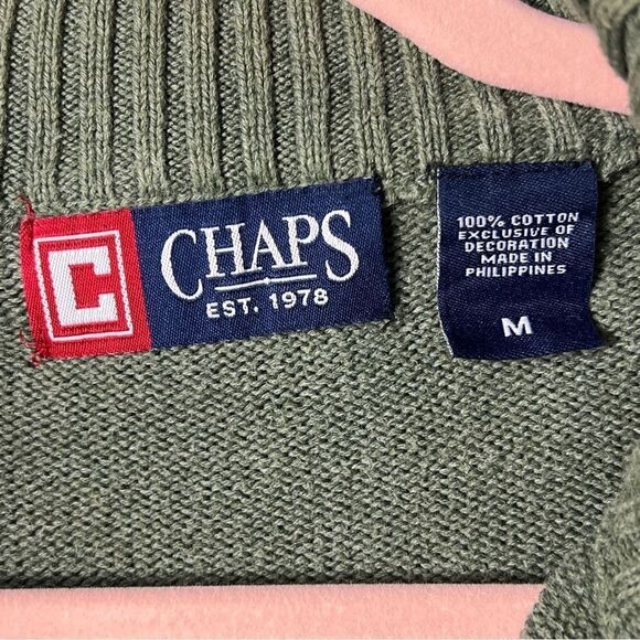 Chaps by Ralph Lauren Knit Sweater Quarter Zip Long Sleeve Khaki Green Size M - Picture 8 of 8